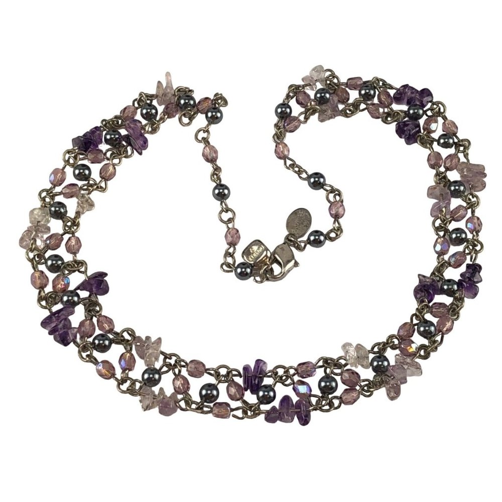 Carolee Necklace Violet Beaded Silver Tone Choker